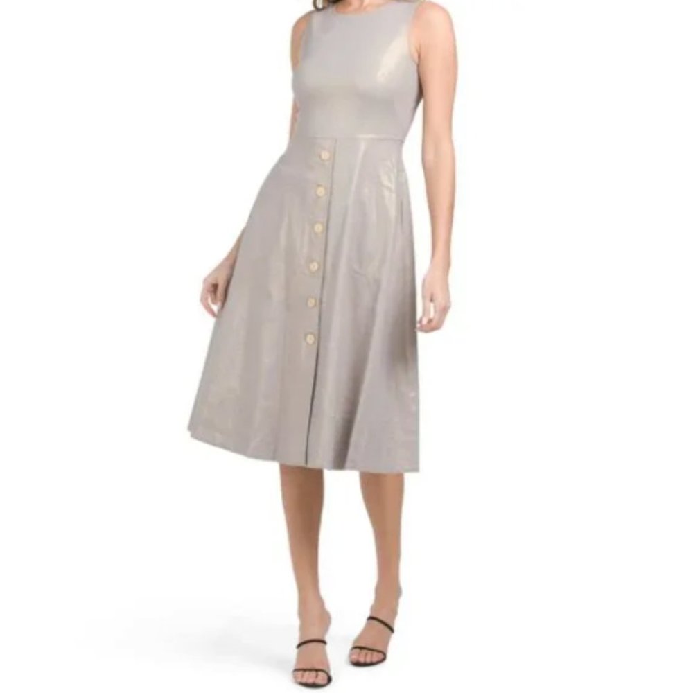 Donna Karan Tan Gold Summer Cools A-line Sleeveless Work/Office Dress sz 4 NWT